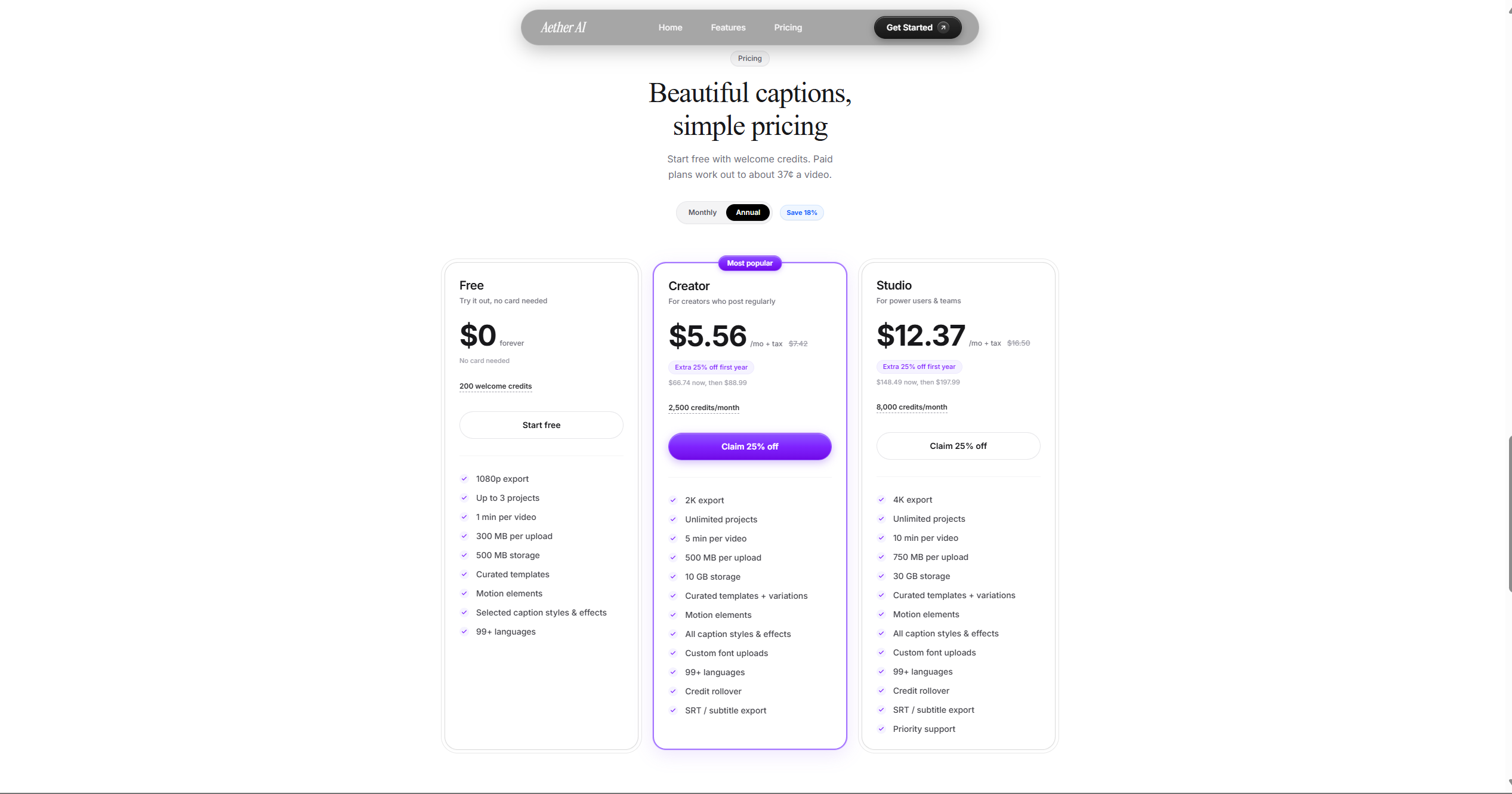 AI Landing Page Pricing Preview