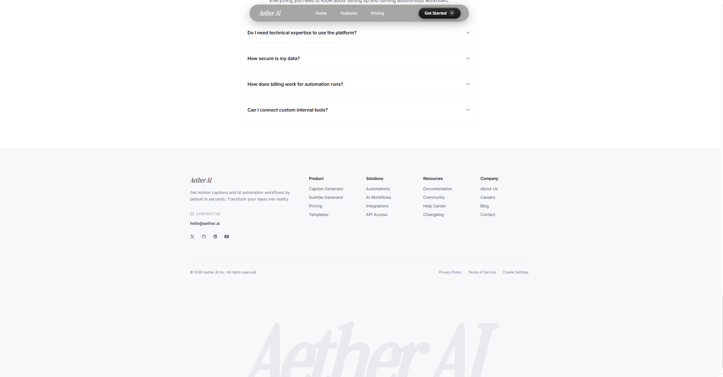 AI Landing Page FAQ & Footer Preview